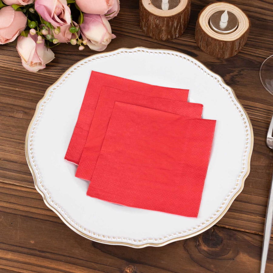 50 Pack Red Soft 2-Ply Disposable Cocktail Napkins, Paper Beverage Napkins 18 GSM - 5inch