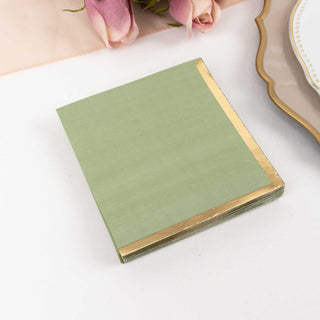 <strong>Sage Green Soft Paper Beverage Napkins With Gold Foil Edge</strong>