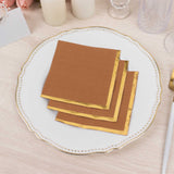 50 Pack Terracotta Disposable Cocktail Napkins with Gold Foil Edge