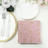 50 Pack Dusty Rose 2-Ply Paper Beverage Napkins with Gold Outlined Flowers Print