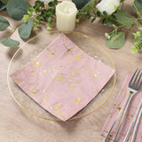 50 Pack Dusty Rose 2-Ply Paper Beverage Napkins with Gold Outlined Flowers Print