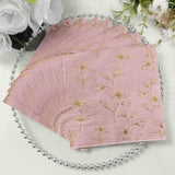 50 Pack Dusty Rose 2-Ply Paper Beverage Napkins with Gold Outlined Flowers Print