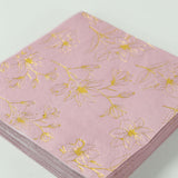 50 Pack Dusty Rose 2-Ply Paper Beverage Napkins with Gold Outlined Flowers Print