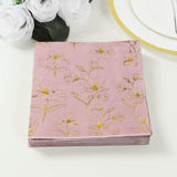 50 Pack Dusty Rose 2-Ply Paper Beverage Napkins with Gold Outlined Flowers Print