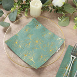 50 Pack Dusty Sage Green 2-Ply Paper Beverage Napkins with Gold Outlined Flowers Print