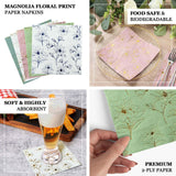 50 Pack White 2-Ply Paper Beverage Napkins with Gold Outlined Flowers Print