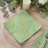 50 Pack Sage Green 2-Ply Paper Beverage Napkins with Gold Outlined Flowers Print