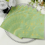 50 Pack Sage Green 2-Ply Paper Beverage Napkins with Gold Outlined Flowers Print