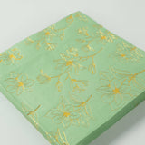 50 Pack Sage Green 2-Ply Paper Beverage Napkins with Gold Outlined Flowers Print