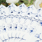 50 Pack White 2-Ply Paper Beverage Napkins with Blue Outlined Flowers Print