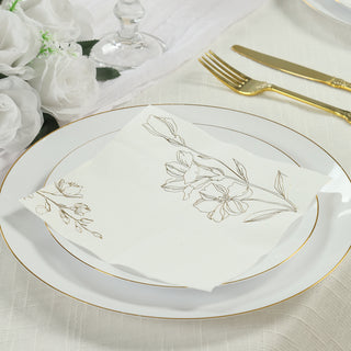 <h3 style="margin-left:0px;"><strong>Luxurious Design: Gold Outlined Flowers on White</strong>