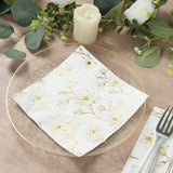 50 Pack White 2-Ply Paper Beverage Napkins with Gold Outlined Flowers Print