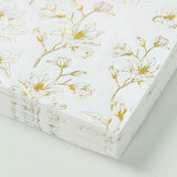 50 Pack White 2-Ply Paper Beverage Napkins with Gold Outlined Flowers Print