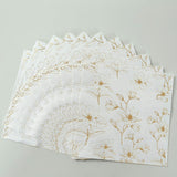 50 Pack White 2-Ply Paper Beverage Napkins with Gold Outlined Flowers Print