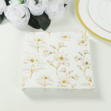 50 Pack White 2-Ply Paper Beverage Napkins with Gold Outlined Flowers Print