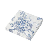 50 Pack 2-Ply Paper Beverage Napkins in Matte Blue and White French Toile Floral Pattern, Highly