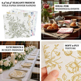 50 Pack 2-Ply Paper Beverage Napkins in Matte Blue and White French Toile Floral Pattern