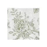 50 Pack 2-Ply Paper Beverage Napkins in Matte Sage Green and White French Toile Floral#whtbkgd