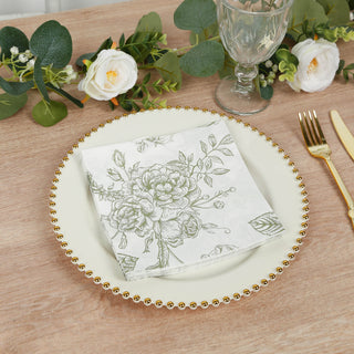 Matte Sage Green and White French Toile Cocktail Napkins