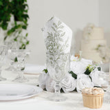 50 Pack 2-Ply Paper Beverage Napkins in Matte Sage Green and White French Toile Floral Pattern