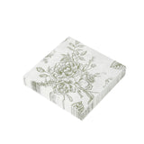 50 Pack 2-Ply Paper Beverage Napkins in Matte Sage Green and White French Toile Floral Pattern