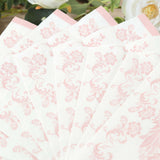 50 Pack White Pink 2-Ply Paper Beverage Napkins in French Toile Floral Pattern