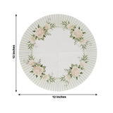 25 Pack White Sage Green Round Paper Napkins with Floral Lined Pattern, Highly