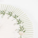 25 Pack White Sage Green Round Paper Napkins with Floral Lined Pattern, Highly