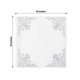 White Airlaid Paper Cocktail Napkins, Soft Linen Like Napkin With Silver Fleur Vintage Design