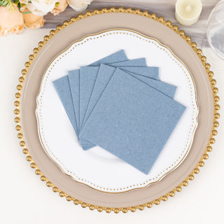Dusty Blue Soft Linen-Feel Airlaid Paper Cocktail Napkins
