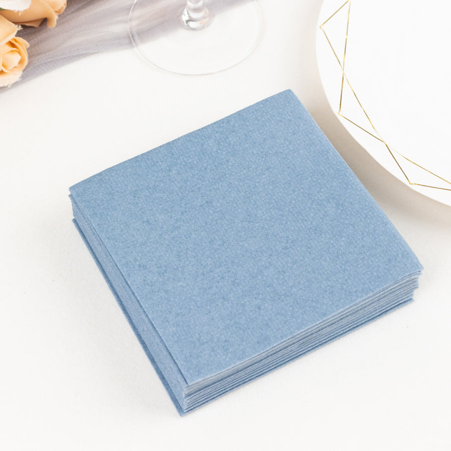 20 Pack Dusty Blue Soft Linen-Feel Airlaid Paper Cocktail Napkins, Highly Absorbent Disposable
