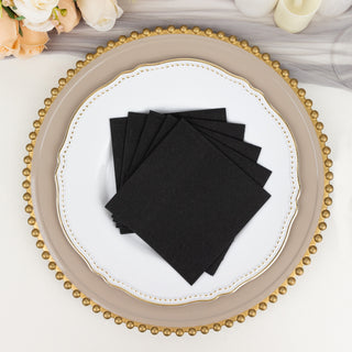 Black Soft Linen-Feel Airlaid Paper Cocktail Napkins - Elevate Your Event with Elegance