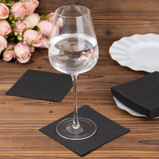 Black Soft Linen-Feel Airlaid Paper Cocktail Napkins - Perfect for Any Occasion