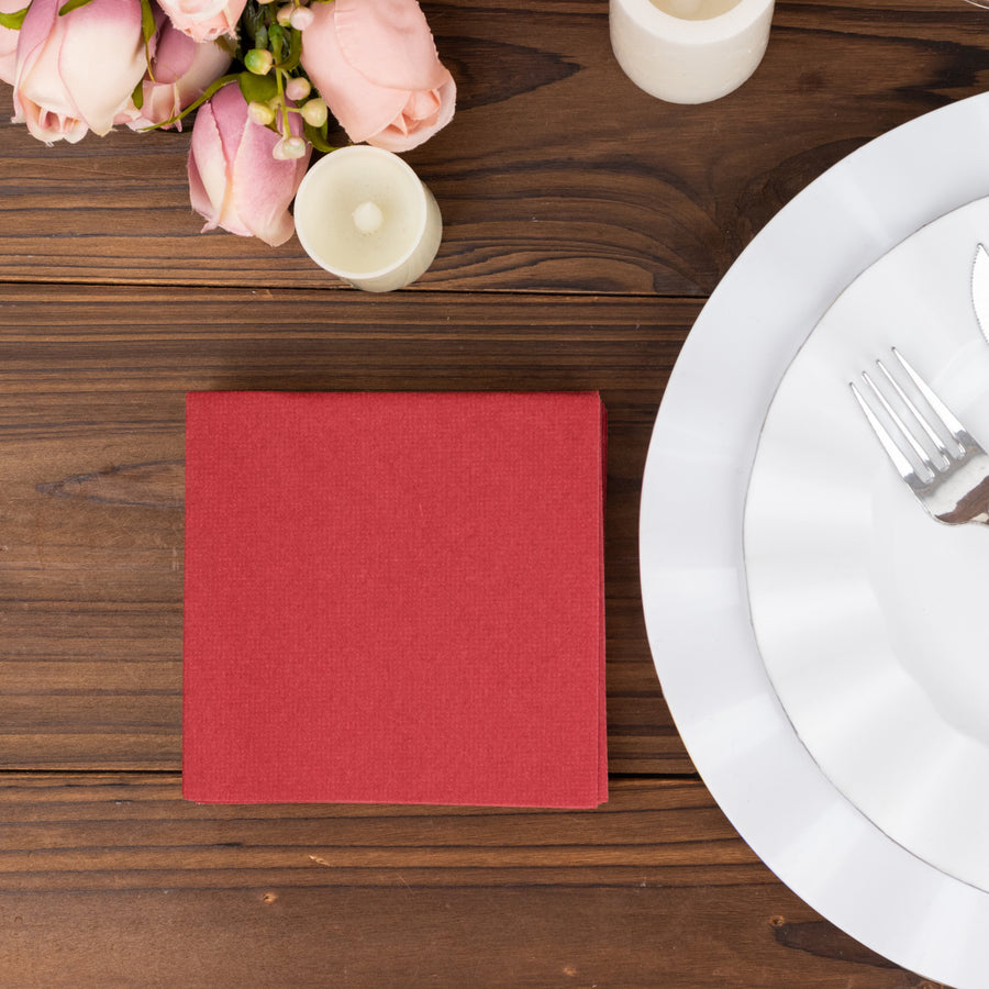 20 Pack | Burgundy Soft Linen-Feel Airlaid Paper Cocktail Napkins, Highly Absorbent Disposable