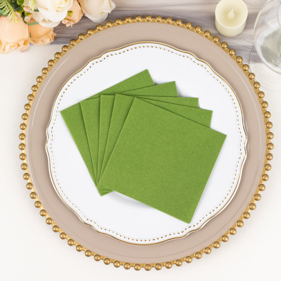 20 Pack | Olive Green Soft Linen-Feel Airlaid Paper Cocktail Napkins, Highly Absorbent Disposable