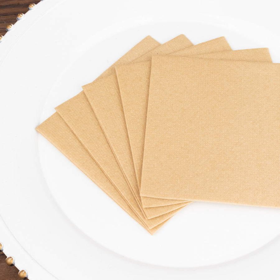 20 Pack | Natural Soft Linen-Feel Airlaid Paper Cocktail Napkins, Highly Absorbent Disposable