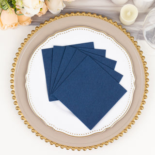 Navy Blue Soft Linen-Feel Airlaid Paper Cocktail Napkins - Elevate Your Event with Style