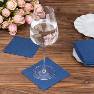 Navy Blue Soft Linen-Feel Airlaid Paper Cocktail Napkins - The Perfect Addition to Your Tableware Collection