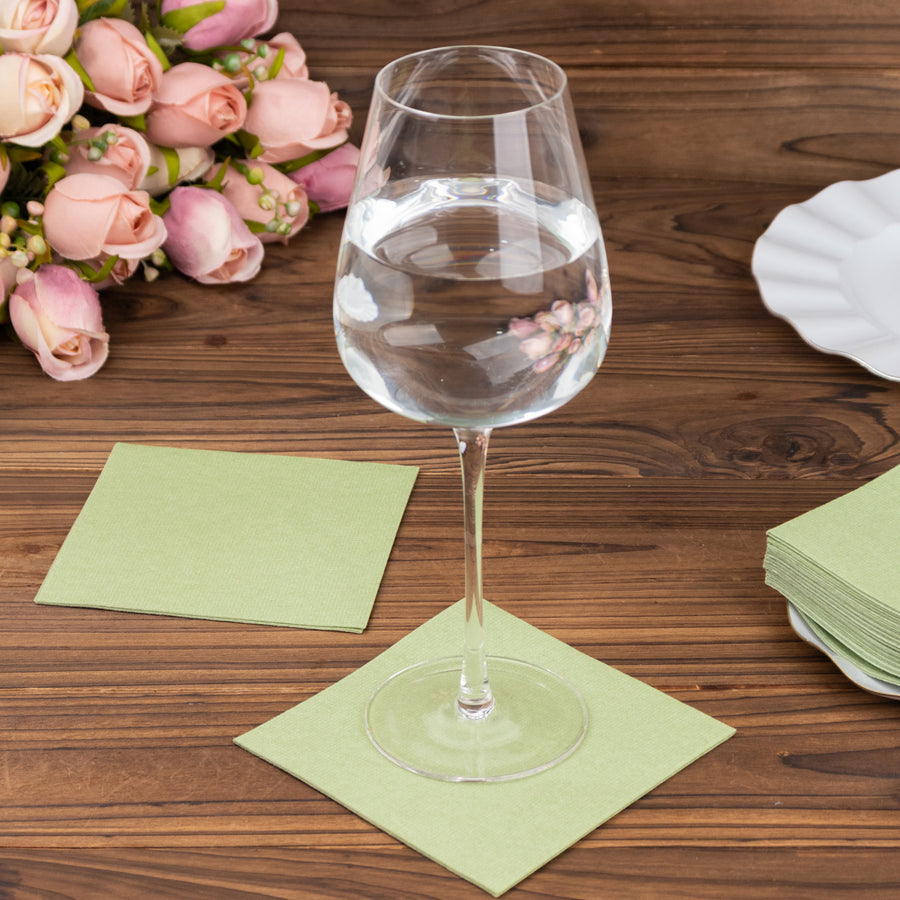20 Pack Sage Green Soft Linen-Feel Airlaid Paper Cocktail Napkins, Highly Absorbent Disposable