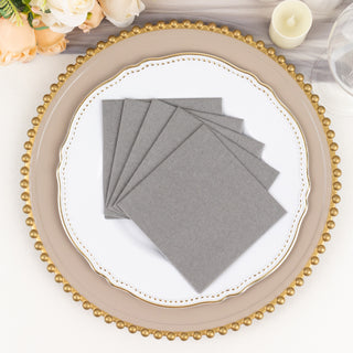 Silver Soft Linen-Feel Airlaid Paper Cocktail Napkins