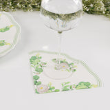 25 Pack White 2-Ply Floral Greenery Round Paper Napkins, Disposable Cocktail Beverage Napkins