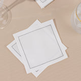 50 Pack White Single-Use Cotton Beverage Napkins with Black Hemstitched Border, Small Disposable