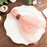 5 Pack Dusty Rose Sheer Crinkled Organza Dinner Napkins, Premium Shimmer Decorative Wedding Napkins