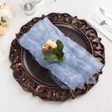5 Pack Dusty Blue Sheer Crinkled Organza Dinner Napkins, Premium Shimmer Decorative Wedding Napkins