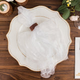 5 Pack White Sheer Crinkled Organza Dinner Napkins, Premium Shimmer Decorative Wedding Napkins