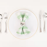 5 Pack White Sage Green Buffalo Plaid Cloth Dinner Napkins, Gingham Style