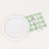 5 Pack White Sage Green Buffalo Plaid Cloth Dinner Napkins, Gingham Style