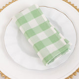 5 Pack White Sage Green Buffalo Plaid Cloth Dinner Napkins, Gingham Style