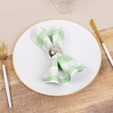 5 Pack White Sage Green Buffalo Plaid Cloth Dinner Napkins, Gingham Style