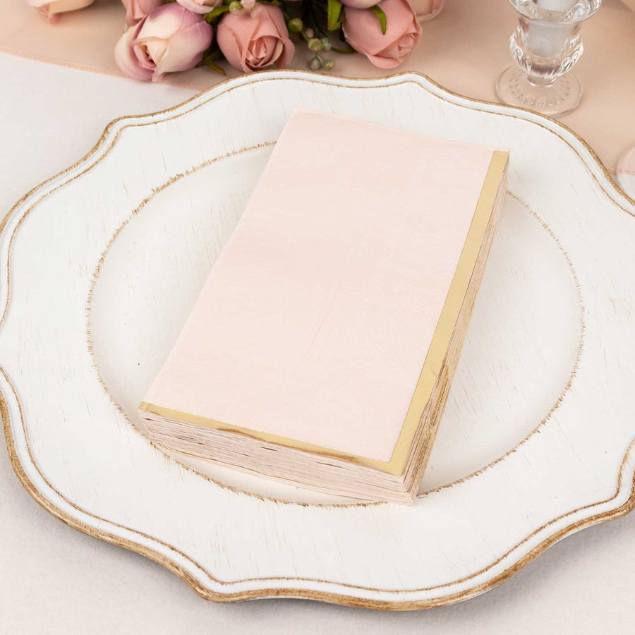 50 Pack Blush Soft 2 Ply Disposable Party Napkins with Gold Foil Edge